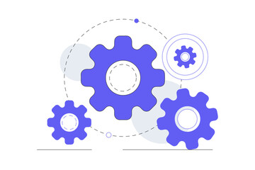 Cogwheels working process, Infographic element, Chart with arrows and wheels. Flat Cartoon Vector Illustration, icon. Stylish abstract design landing page