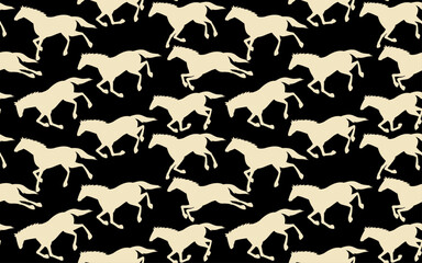 Running horse silhouette seamless pattern on black ivory chic backgrounds