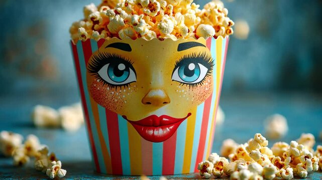 Enjoying a colorful popcorn treat with a fun design for a cinema experience