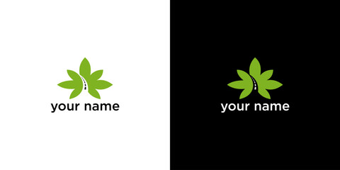 Green Leaf Motif with a Curved Road Symbolizing Nature and Progress