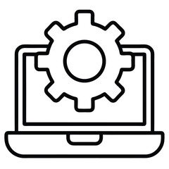 Laptop settings vector outline icon