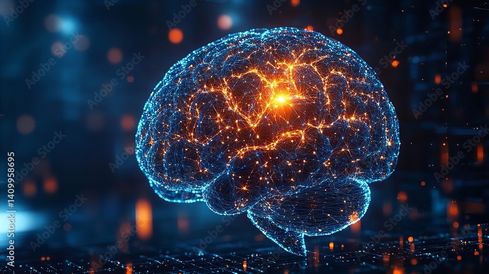 Poster artificial intelligence brain neural network deep learning ai technology concept future mind 3d