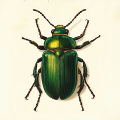 Colorful Green Beetle Illustration on White Background