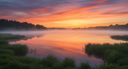 Fototapeta premium Sunrise at Lake Steinhude shows the beauty of nature that is still quiet before the hustle and bustle of the day begins