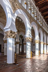 Synagogue of Santa Maria la Blanca (Ibn Shoshan Synagogue), Toledo, Spain, prayer hall with white...