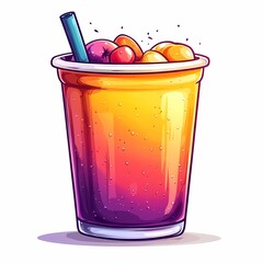 Colorful Animated Summer Drink Illustration with Cherry and Citrus Garnish – Refreshing Mocktail Artwork for Party Vibrance
