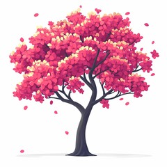 Colorful Botanical Illustration of a Vibrant Flowering Tree on Clear Background
