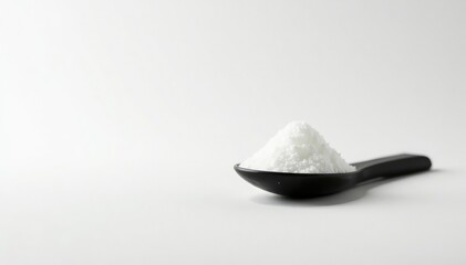 Spoonful of white sugar against white backdrop, kitchen, food, bakery