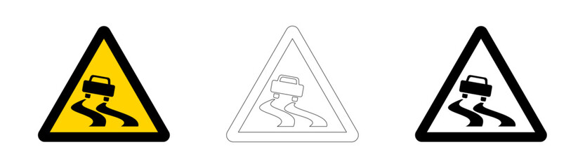 Slippery road warning sign in vector format