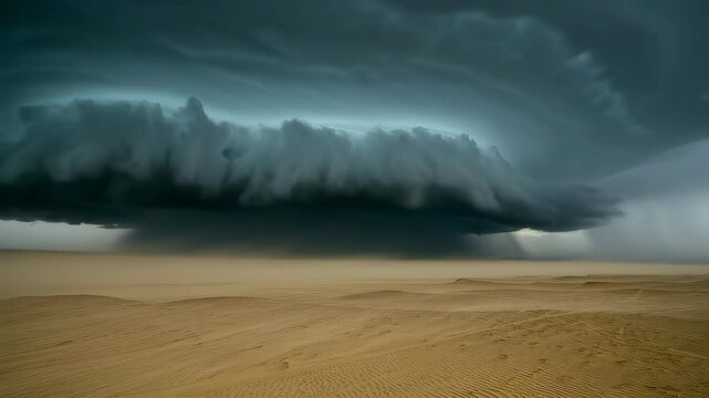 Stormy desert landscape with dramatic sky and blowing sand​