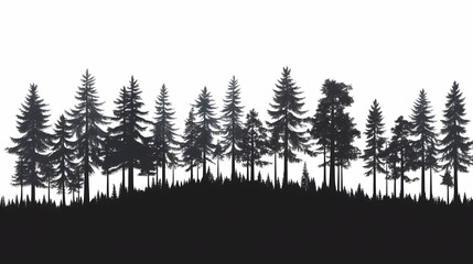Obraz premium Black and White Forest Silhouette Art - Tranquil Natural Scenery & Evergreen Pine Trees