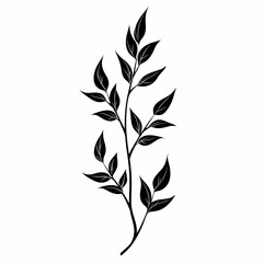 Elegant Black and White Botanical Illustration with Stylized Green Leaves - Fashion Botanical Art and Design for Home Decor