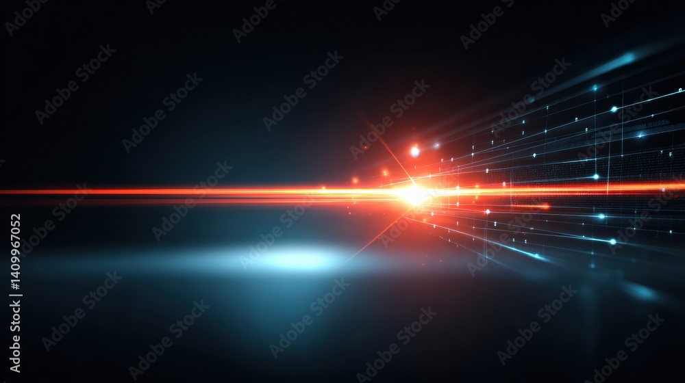 Poster a vibrant, abstract representation of light beams and lines, creating a dynamic and futuristic atmos