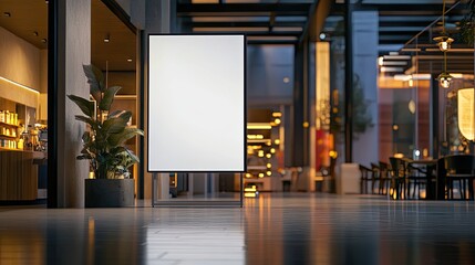 Blank Sign for Modern Mall Interior, Night.