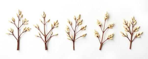 Fototapeta premium A few branches of different shapes and sizes isolated on a white surface, arrangement, layout