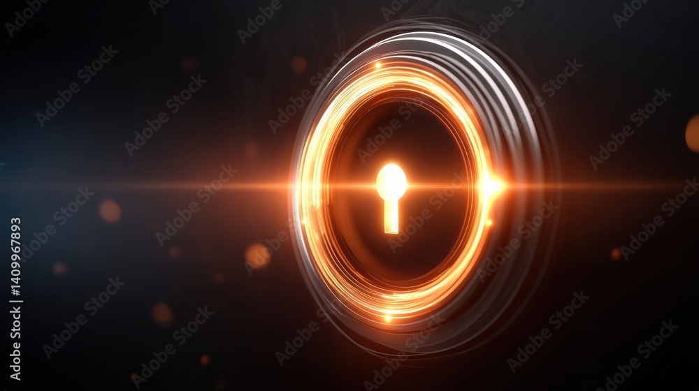 Poster a glowing padlock symbol with an abstract design, emphasizing security and protection against digita