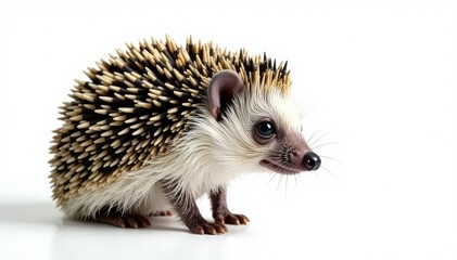 Obraz premium A single hedgehog, completely alone against stark white backdrop, single, adorable, prickly