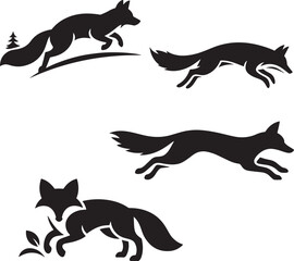 Set of Black Fox Silhouette Illustrations in Motion