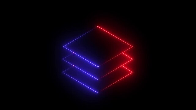Rectangle picture frame icon animation glowing neon pink color screen round display box rotation retro movement seamless shape sign symbol on with black background