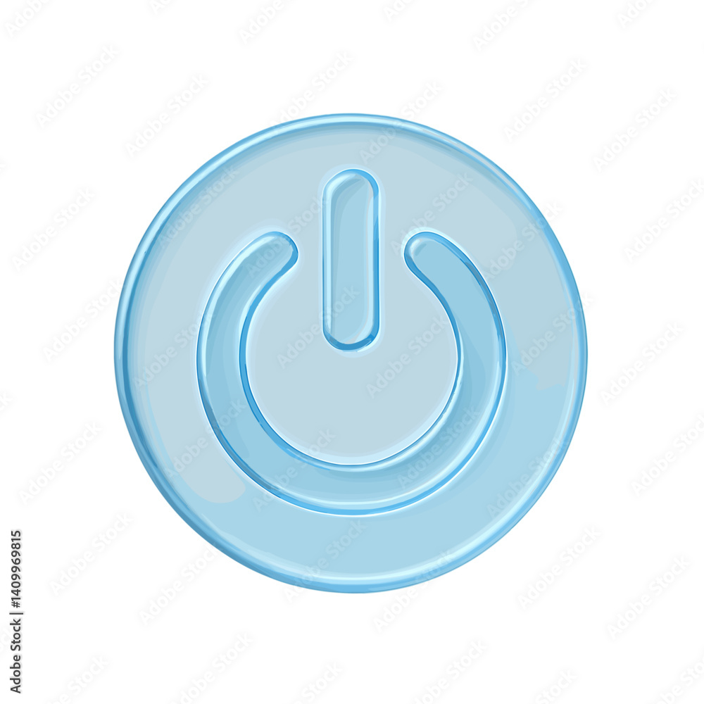 Poster power button icon in minimalistic style with light blue color