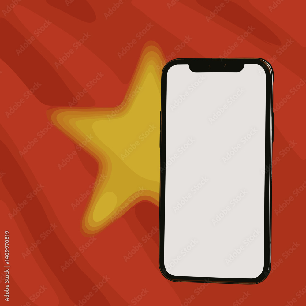 Poster smartphone mockup with blank screen on red background