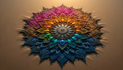 Intricate Jewel-Toned Mandala with Textured Petals and Radiant Core