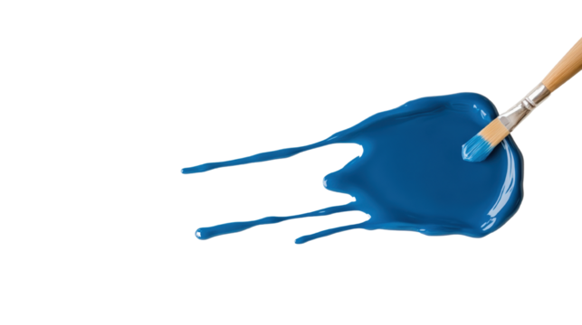 Vibrant Blue Paint with Brush on White Background for Creative Projects