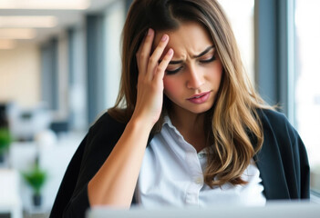 Mujer que experimenta ansiedad en la oficina
