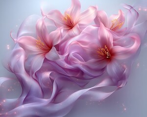 Delicate flowers, flowing fabric, pastel hues