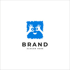 Children's hand logo design with cheerful expression in rectangular frame shape