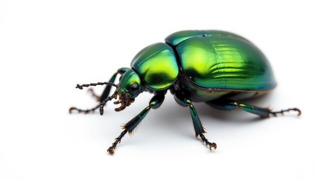 Green June beetle isolated on white studio background, bug photography, coleoptera, isolated bug