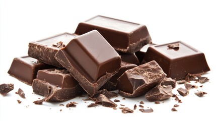 pieces of dark chocolate bar isolated iso lated on white background