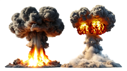 set of nuclear explosions and mushroom cloud isolated on white background PNG.AI GENERATED