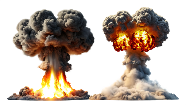set of nuclear explosions and mushroom cloud isolated on white background PNG.AI GENERATED