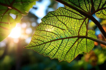 Obraz premium Sunlight filtering through leaf veins glowing