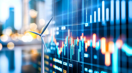 Wind Turbine Overlaid On Financial Data Screen