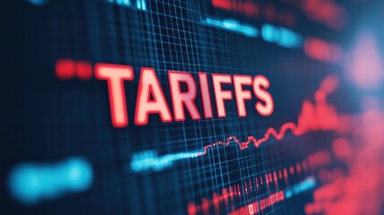 Bold news-style composition featuring the word "TARIFFS" in the center, set against a backdrop of global tension and international conflict, symbolizing trade wars, economic pressure, and geopolitical