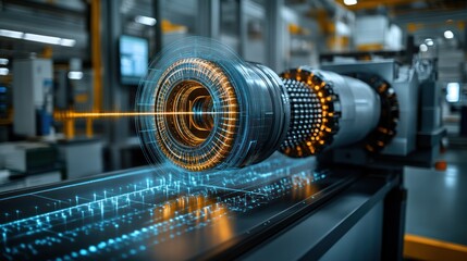 Fototapeta premium Advanced Engine Design with Holographic Overlay
