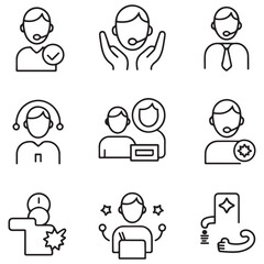 Support, customer service thin line icons set. Service, help, online support, assistance editable stroke icon. Vector with white background
