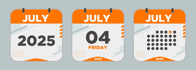 Modern Calendar icon. July. 2025 4 day. The concept of waiting for an important date. Day calendar with date July 4. Cheklist day calendar. Vector illustration.
