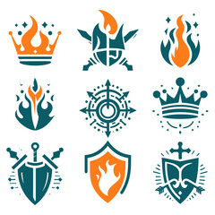 Graceful dominion of fiery warriors with regal crown and shield