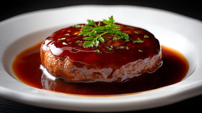 Japanese Hamburger Steak Hambagu with Demi-Glace Topping