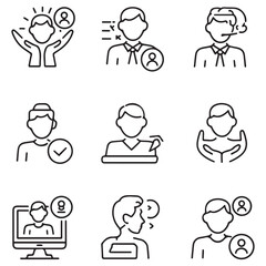 Support, customer service thin line icons set. Service, help, online support, assistance editable stroke icon. Vector with white background