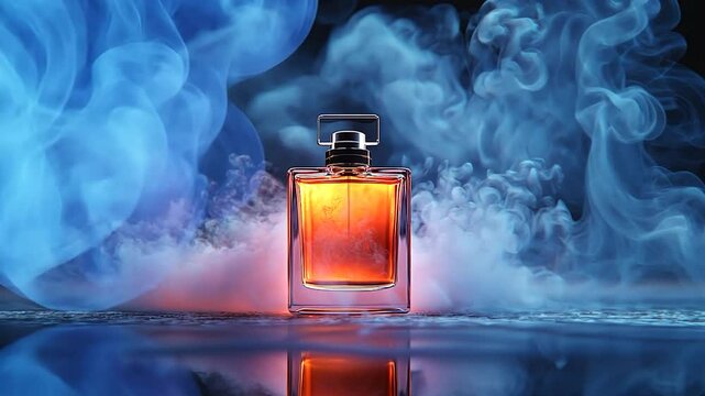 Elegant perfume bottle in smoky setting