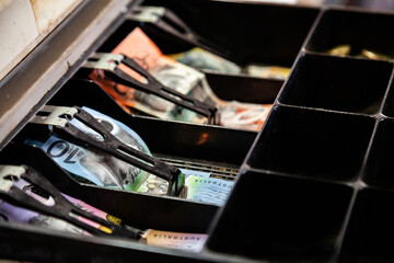 Australian money notes in till