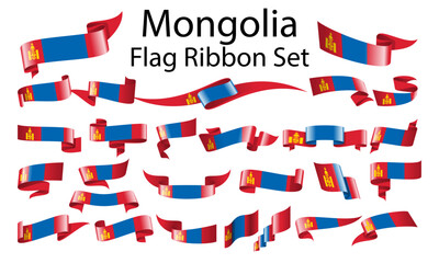 Mongolia ribbon flag set
