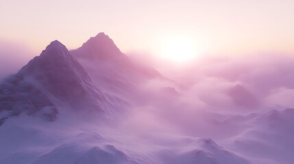 Majestic Mountains Enveloped in a Purple Dawn Mist