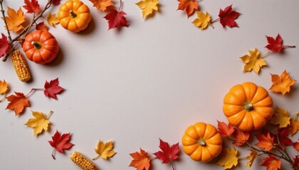Obraz premium Celebrating autumn with pumpkins and maple leaves seasonal decor home warm festive atmosphere