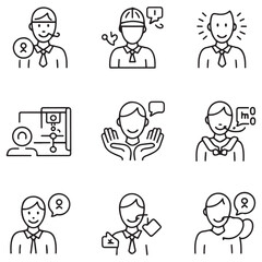 Support, customer service thin line icons set. Service, help, online support, assistance editable stroke icon. Vector with white background