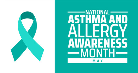 National Asthma and Allergy Awareness Month background banner or poster design template. observed every year in May. Holiday concept. Use to any Template, card, poster, placard, template.